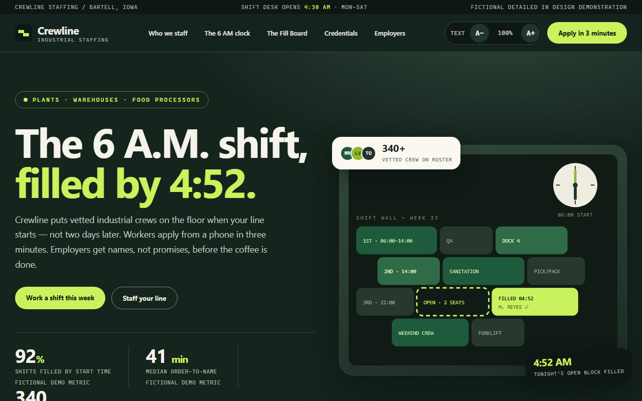 Crewline Staffing website homepage
