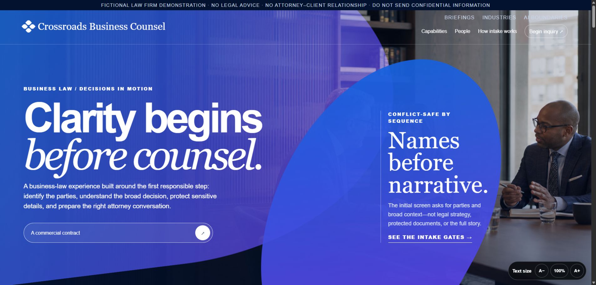 Crossroads Business Counsel website homepage