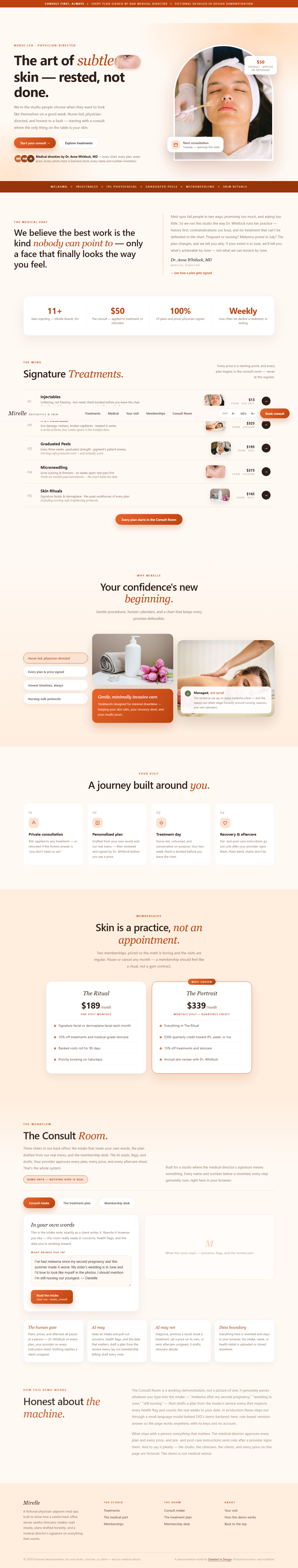 Mirelle Aesthetics & Skin Studio website homepage