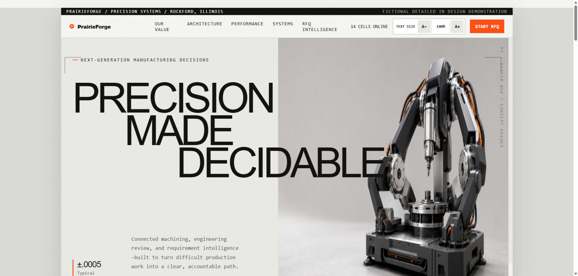 PrairieForge Manufacturing website homepage