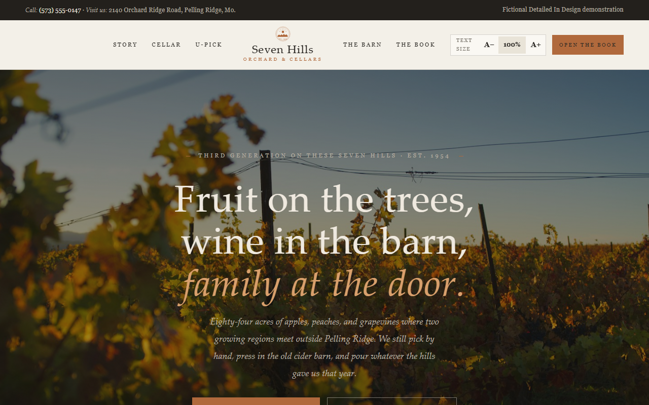 Seven Hills Orchard & Cellars website homepage
