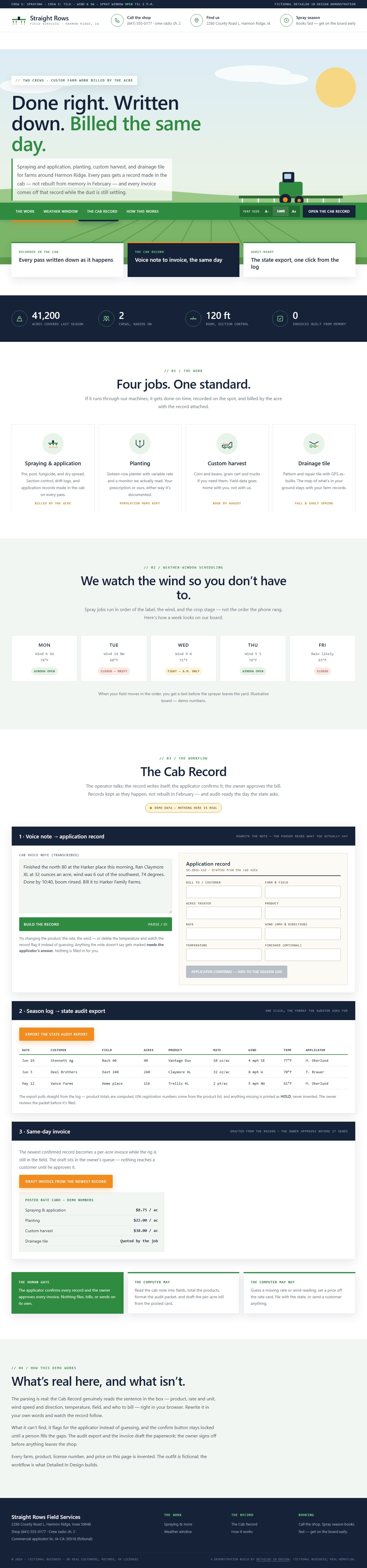 Straight Rows Field Services website homepage